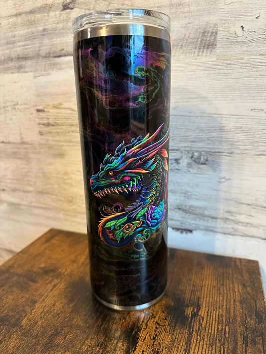 #20- 30oz chrome ink tumbler w/Dragon UVDTF