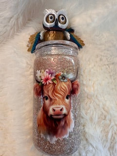 16oz Acrylic Snow Globe Tumbler- Highland Cow