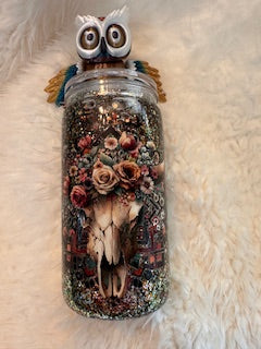 16oz Acrylic Snowglobe Tumbler- Bull Skull
